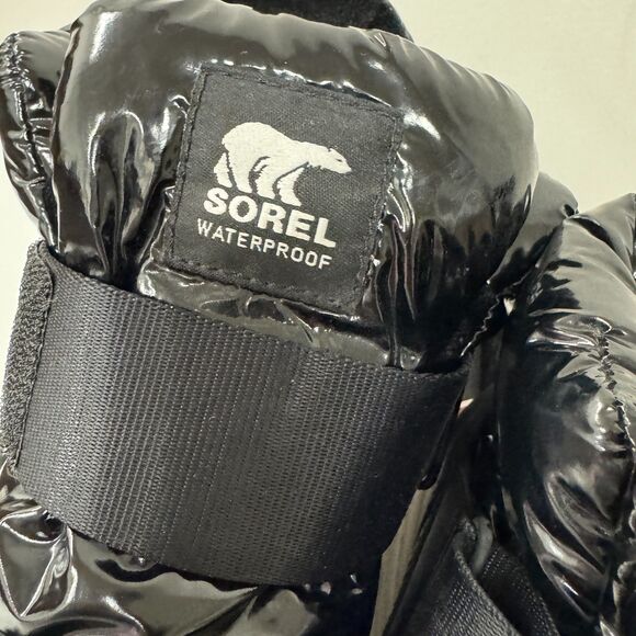 Sorel Joan of Arctic Next Strap Puff Boot Shiny Black Nylon Waterproof Sneaker - Picture 11 of 11